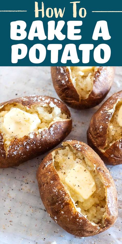 Oven Baked Potatoes Recipes, Baked Potatoes In The Oven, Oven Baked Potato, Cooking Baked Potatoes, Potatoes In The Oven, Best Baked Potato, Potato Pancake, Perfect Baked Potato, Making Baked Potatoes