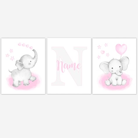 Elephant Wall Decor, Nursery Decor Wall Art, Girl Nursery Wall, Nursery Art Girl, Bedroom Pictures