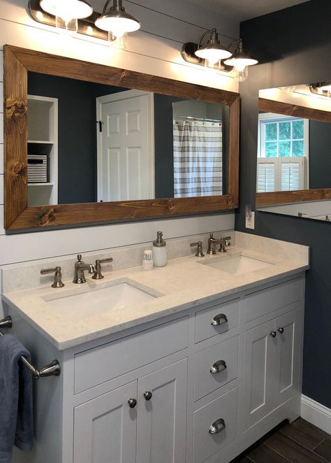 Wood framed bathroom mirrors