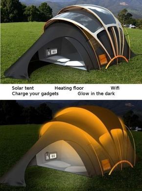 Solar Panel Tent - oh my gosh, this is stinking amazing! I want want want - too bad it is just a concept now Backpacking Hacks, Solar Tent, Mobil Design, Zelt Camping, Hampi, Camping Glamping, Camping Fun, Camping Ideas, Camping Survival