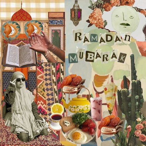 Ramadan Collage, Lebanese Food Illustration, Iftar Poster Design, Morocco Collage, Iftar Meet Poster, Dates Fruit, Ramadan Food, Food Collage, Ramadan Poster