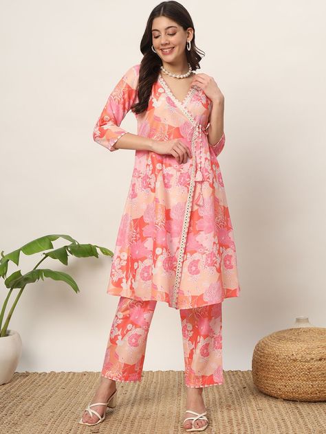 Myntra-FIORRA Women Floral Printed Regular Kurta with Trousers Cotton Suit Designs, Printed Kurti Designs, Wedding Ootd, Kurta Palazzo Set, Kurti Sets, Kurti Sleeves Design, Twitter Artist, Kurta Palazzo, Palazzo Set