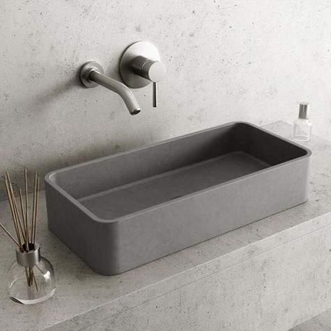 VIGO Concreto Stone 24 in. Concrete Rectangular Vessel Bathroom Sink in Gray-VG04060 - The Home Depot Traditional Sink, Composite Sinks, Vanity Counter, Rectangular Sink Bathroom, Rectangular Bathroom, Sinks Bathroom, Concrete Bathroom, Modern Sink, Vessel Faucets