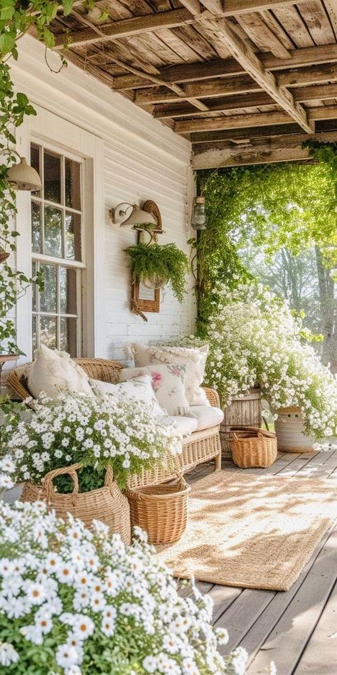 Farmhouse Porch Decor, Spring Porch Decor, Farmhouse Porch, Front Porch Decorating, Front Porch Ideas, Diy Farmhouse, Garden Cottage, Porch Decor, Dream House Decor