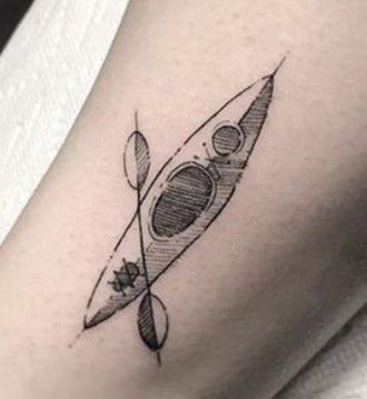 Kayak tattoo Keuka Lake Tattoo, Small Kayak Tattoo, Kayak Line Drawing, Kayak Tattoo Ideas Simple, Kayaking Tattoos For Women, Kayak Paddle Tattoo, Kayak Tattoo Simple, Kayaking Tattoo Ideas, Kayak Sketch