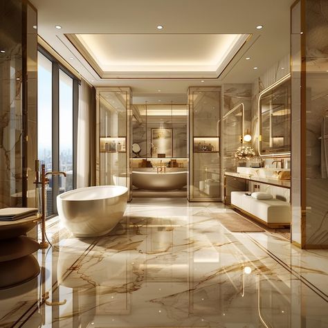 Luxury Restroom Design, Bathrooms Luxury Modern, Dream House Bathroom, Bathroom With A Tub, Mansion Bathroom, Dream Bathrooms Luxury, Rich Bathroom, Luxury Spa Bathroom, Luxurious Bathrooms