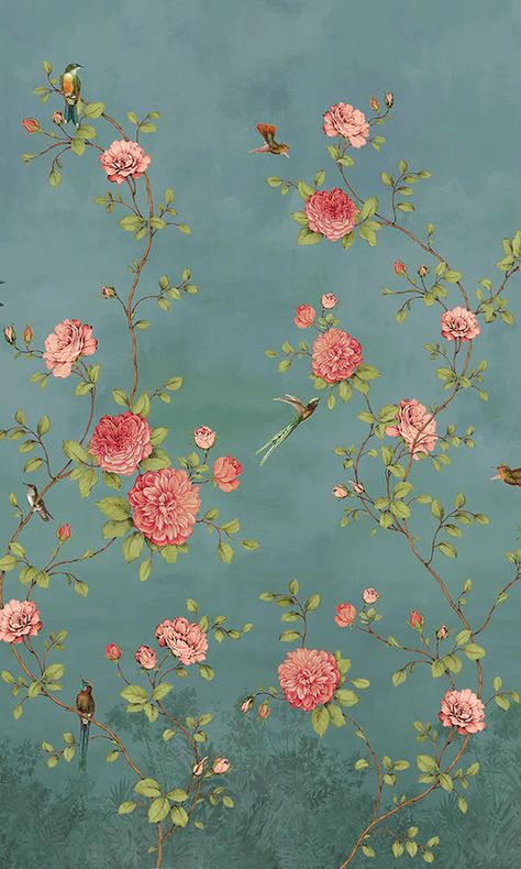 Lotusblume Tattoo, Powder Room Wallpaper, Chinoiserie Wall, Chinoiserie Wallpaper, Wall Art Wallpaper, Wallpaper Trends, Watercolor Wallpaper, Room Wallpaper, Burke Decor