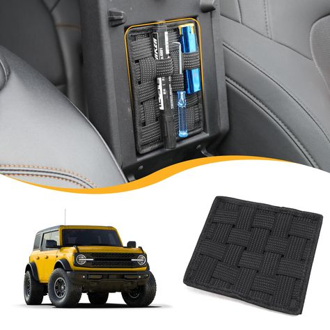 PRICES MAY VARY. APPLICABLE CAR MODELS--Center console storage is customized for 2021 2022 2023 2024 Ford Bronco 2/4 Door Off-road interior accessories. CAUTION!!! NOT FOR BRONCO SPORT SUV VERSION! EXTRA STORAGE--For 2021+ Ford Bronco tactical webbing molle panel storage builds up extra space for flashlight, wrench, lighter, and other small items. Easy access and storage. QUALITY--For New Ford Bronco storage is made of quality reinforced elastic webbing and strong adhesive tape, odorless, durabl Bronco Sport Accessories, Ford Bronco Accessories, Ford Bronco 2, Molle Panel, Bronco 2, Overland Gear, Sport Suv, Bronco Sport, Door Interior