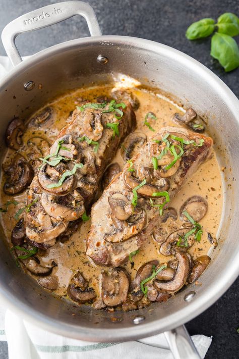 Garlic Parmesan Mushroom Cream Sauce on top of a delicious pan seared steak Mushroom Sauce For Steak, Mushroom Parmesan, Sauce For Steak, Mushroom Cream Sauce, Valentines Aesthetic, Aesthetic Mushroom, Filet Mignon Recipes, Pan Seared Steak, Chimichurri Recipe