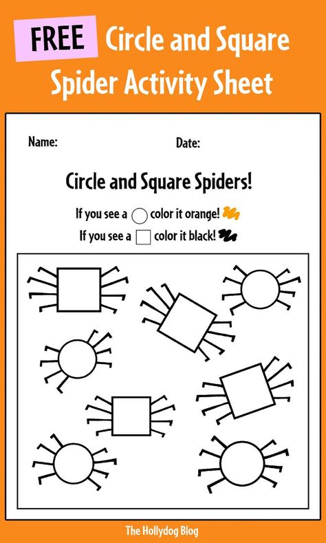 Check out these great FREE Printable Activity Sheets for Toddlers-Preschool. This is an awesome worksheet for sorting shapes and learning fun October colors! Preschool Halloween Activities | Spider Worksheets Preschool | October Preschool Themes | October Preschool Activities | Preschool Shapes Printables Free Creepy Crawlers Preschool Activities, Spider Language Activities Preschool, Pre K Spider Activities, Spider Learning Activities, Pre K October Themes, Halloween Morning Work Preschool, Preschool Activities For October, Easy Halloween Preschool Activities, Spookley Crafts Preschool