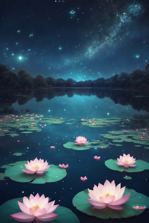 Glowing Lotus Lake Check more: https://paintlyx.com/glowing-lotus-lake/ Glowing Lotus, Lotus Aesthetic, Lotus Lake, Lotus Drawing, Japanese Lotus, Firefly Art, Glowing Flowers, Forest Waterfall, Fantasy Land