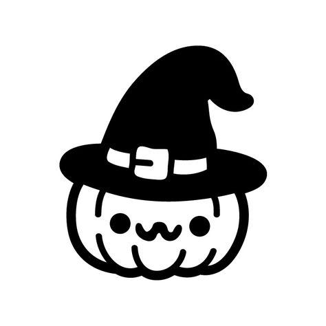 cute spooky pumpkin with witch hat Pumpkin Witch Hat Tattoo, Cartoon Witch Hat, Witch Hat Cartoon, Witch Hat Drawing, Pumpkin With Witch Hat, Hat Drawing, Cartoon Witch, Witch Clipart, Canvas Painting Designs