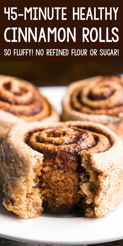 45-Minute Healthy Cinnamon Rolls – my family called these the BEST they've ever had! Just 105 calories but they don't taste healthy at all! SO fluffy & good!! ♡ clean eating low calorie cinnamon rolls recipe. quick easy homemade cinnamon rolls. fluffy whole wheat cinnamon rolls. Low Calorie Cinnamon Rolls, Eating Low Calorie, Whole Wheat Cinnamon Rolls, Wheat Cinnamon Rolls, Easy Homemade Cinnamon Rolls, Homemade Cinnamon Rolls Easy, Healthy Cinnamon Rolls, Rolls Easy, Dinner Vegetarian