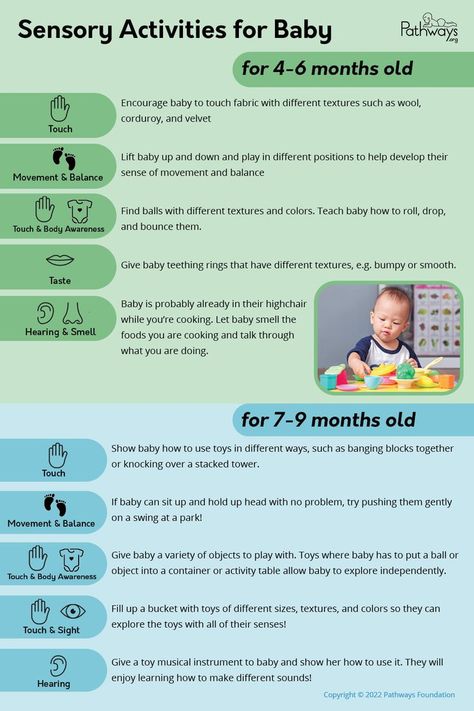 From using balls with different textures and colors to playing with baby in different positions, these 4-9 month activities will have your baby develop their touch, sight, and more! #babysensory #sensoryplay #sensoryactivities #babyplay #babyactivities #sensorydevelopment #sensoryskills #occupationaltherapy #pediatricoccupationaltherapy #sensoryactivity #pediatricoccupationaltherapy Activities 4 Month Old, 4 Month Baby Activities, 7 Month Old Baby Activities, 6 Months Old Activities, 6 Month Baby Activities, Playing With Baby, Nanny Activities, Baby Development Activities, 7 Month Old Baby