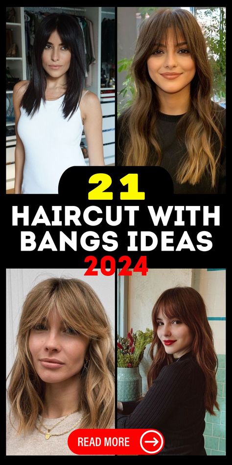 Haircut with Bangs 2024 21 Ideas: Trending Short, Medium, and Long Styles Bangs 2024 Trends, Fresh Haircut Women, Jawline Bob, Trendy Mullet, Bangs 2024, Shaggy Bangs, Elegant Short Hair, Latest Haircuts, Modern Haircuts