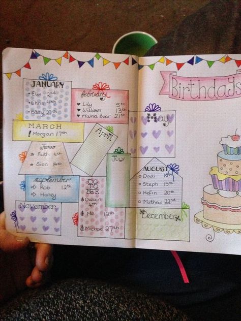 Track birthdays Birthday Bullet Journal, Bullet Journal Tracking, Bullet Journal Calendrier, Birthday Planner, Bullet Journal Page, Birthday Tracker, Birthday Reminder, Bullet Journal Tracker, Bullet Planner