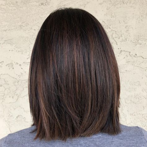 Long Bob Balayage Brunette, Long Bob Asian, Dark Brown Hair With Highlights Straight, Dark Brunette Bob, Long Bob Hairstyles Straight, Dark Brown Bob, Long Bob Cut, Long Bob Balayage, Girl Hair Colors