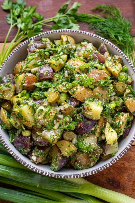 French Potato Salad Simple French Style, French Potato Salad, Salad Recipe Ideas, French Potatoes, Closet Cooking, Mustard Vinaigrette, Brunch Buffet, Best Salad Recipes, Vegan Appetizers