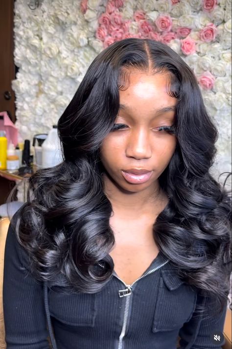 Curled Middle Part Sew In, Hairstyles For Senior Pictures Black, 5x5 Hd Lace Closure Sew In, Quick Weave Hairstyles Middle Part Short, Body Wave Sew In Middle Part, Middle Part Body Wave Quick Weave, Body Waves Hairstyle For Black Women, Sew In Weave With Leave Out Crimps, Short Middle Part With Curls Black Women