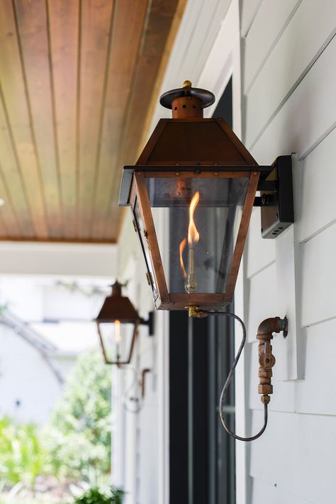 Gas lantern. Gas lantern. Front porch Gas lantern #Gaslantern #porch gas-lantern Cottage Home Company Cottage Style Homes Exterior, Porch Light Fixtures, Porch Paint, Copper Lantern, Front Porch Design, Gas Lamp, Gas Lanterns, Cottage Style Homes, Enchanted Home