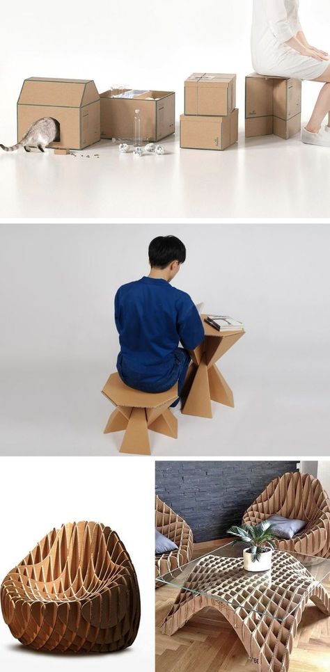 Cardboard Product Design, Recycled Material Furniture, Biodegradable Furniture, Portable Furniture Design, Carton Furniture, Cardboard Architecture, Cardboard Products, Sustainable Product Design, Cardboard Furniture Design