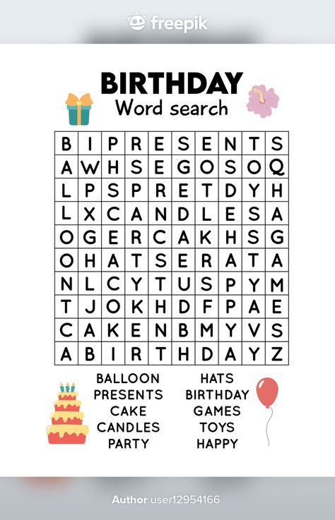 Word search crossword for children. birthday theme. educational game for study english vocabulary. Premium Vector Birthday Crossword, Birthday Word Search, Ingles Kids, Kids Word Search, Kids Table Wedding, Study English, Birthday Words, Doodles Drawings, Kids English