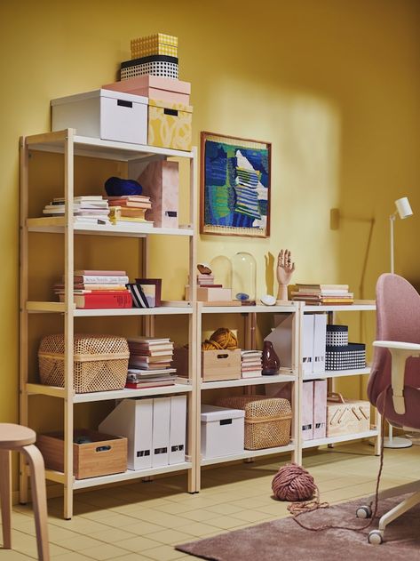 Ikea Canada, Open Shelving Units, Space Apartments, Workspace Inspiration, Laptop Table, Storage Boxes With Lids, Adjustable Desk, Smart Storage, Shelf Unit