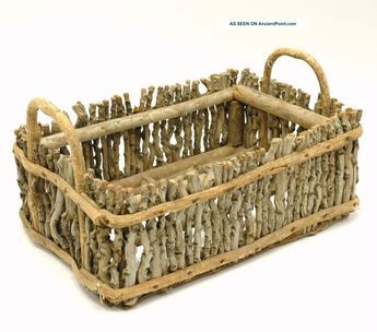 Antique Folk Art Flower Basket Tray Box Tote Caddy Decor Linens Twigs & Branches Primitives photo Koti Diy, Twig Furniture, Twig Crafts, Twig Art, Willow Weaving, Antique Folk Art, Driftwood Decor, Basket Tray, Driftwood Crafts