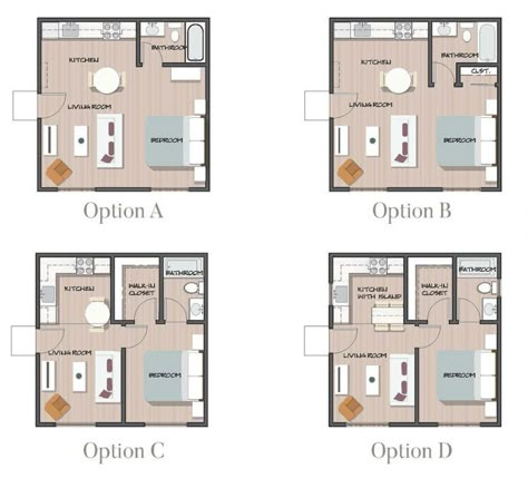 Floor Plans For Garage Apartments, Studio Floorplan Layout, 1 Bed Floor Plans, Studio Apartment House Plans, Single Unit Apartment Plan, Small Dwelling Architecture, Studio Apt Layout, 2 Car Garage Studio Apartment Layout, Efficiency Apartment Floor Plans