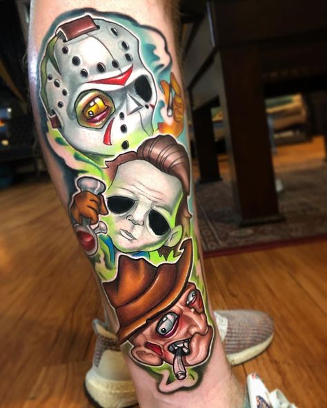 Michael Myers Tattoo, Halloween Tattoos Sleeve, Mario Tattoo, Horror Tattoos, Horror Movie Tattoos, Movie Tattoos, Marvel Tattoos, Chicano Tattoos, Scary Tattoos