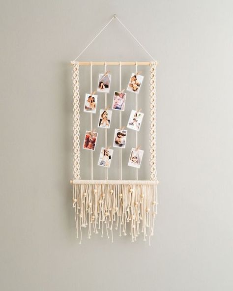 BeanDaikon Macrame on Instagram: "Are you looking to elevate your living space with contemporary wall decor or searching for a unique gift? Our Macrame Photo Holder is the perfect choice.   Explore more at https://beandaikon.etsy.com/listing/1730813870 or get in touch with us directly  #bohogifts #handcraftedart #bohohomes #wallhangingart #accentdecor #macramewallhanging #macramestyle #handmadehomegoods #homegift #macramehandmade #macramedecoration #lovemacrame #bohowallhanging #homeaccent #macrameartist #homedecoration #decorateyourhome #handmadelovers" Macrame Photo Holder, Macrame Photo Frame, Photo Hanger, Photo Wall Hanging, Hanging Picture Frames, Macrame Boho, Indie Room, Photo Holder, Macrame Wall Art