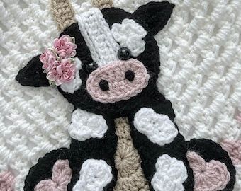 Nella's Cottage Crochet, Crochet Blanket Applique, Crochet Cow Applique Pattern Free, Crochet Cow Applique, Crochet Cow Blanket Pattern Free, Cow Print Crochet, Crochet Cow Blanket, Cow Applique, Crocheted Cow Pattern