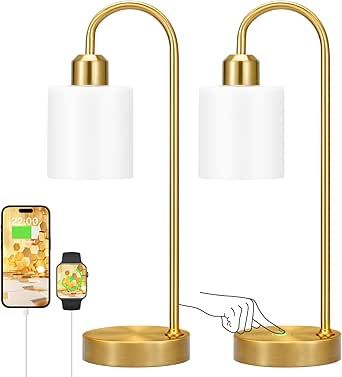 Opal Gold Desk Lamps for Home Office - 3 Way Dimmable Touch Gold Lamp with USB C+A Ports, Nightstand Lamp with Glass Shade,Bedside Table Lamps for Night Stands, Bedroom，Living Room, LED Bulb Included Gold Lamps Bedroom Night Stands, Gold Lamps Bedroom, Night Stands Bedroom, Gold Desk Lamps, Lamp With Glass, Gold Desk, Lamps Bedroom, Gold Lamp, Gold Table Lamp