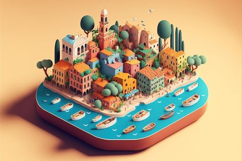 Cute isometric floating city of spain 3d... | Premium Photo #Freepik #photo #futuristic-city #3d-city #futuristic-building #3d-building Isometric Art 3d, Isometric Shapes, Food Photography Studio, City Branding, Futuristic Building, 3d Modeling Tutorial, 3d City, Floating City, City Vector