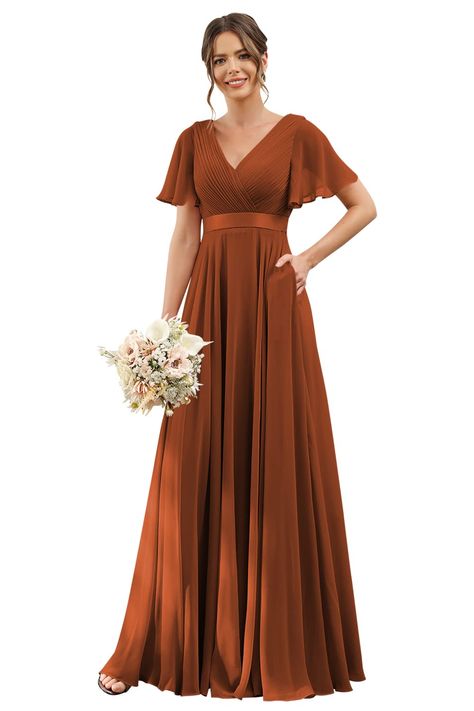 Long Sleeve Bridesmaid Dress Fall, Kerala Engagement Dress, Burnt Orange Bridesmaid Dresses, Long Sleeve Bridesmaid Dress, Orange Bridesmaid Dresses, Fall Bridesmaid Dresses, Bridesmaid Dresses With Sleeves, Simple Gowns, Dressy Casual Outfits