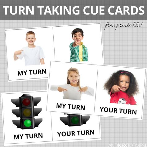 Free printable visual turn taking cue cards for kids from And Next Comes L Turn Taking Visual, Turn Taking Activities Preschool, Visual Cues For Behavior Free Printables, Asn Activities, Turn Taking Activities, Elementary Sel, Preschool Social Skills, Communication Boards, Social Skills Lessons