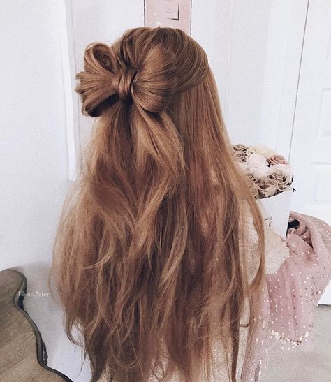 Cute Hair Bow Style | half up up down wedding hairstyle #wedding #hairstyle #halfuphalfdown #hairstyles Vlasové Trendy, Bow Hairstyle, Peinados Fáciles Para Cabello Corto, Wedding Hair Inspiration, Wedding Hair Down, Party Hairstyles, Aesthetic Hair, Down Hairstyles, Prom Hair