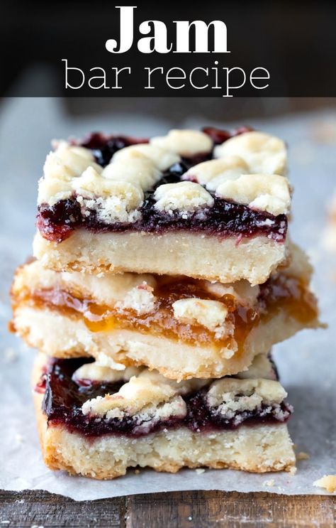 Jam bar recipe - a layer of sweet jam in between melt-in-your-mouth shortbread layers. Jelly Bars Recipe, Recipe Using Jam, Jam Bars, Roast Beef Sandwich, Sandwich Bar, Shortbread Bars, Dessert Bar Recipe, Pie Bars, Bar Recipe