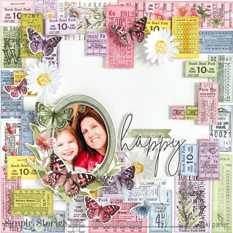 Simple Stories | Just look at the beautiful border of patterned paper on this layout! Isn’t it beautiful?!? @vickiscraps created this lovely layout using… | Instagram Simple Stories Life In Bloom Layouts, Simple Stories Life In Bloom, Simple Story Ideas Instagram, Flower Scrapbook Layout, Scrapbooking Layouts Vintage, Scrapbooking Photos, Picture Scrapbook, Vicki Boutin, Scrapbook Pictures