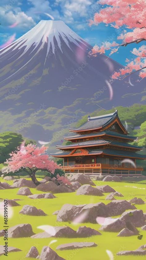 Anime Cherry Blossom, Anime Watercolor, Japanese Art Samurai, Romance Covers Art, Pixel Art Landscape, Japan Spring, Cherry Blossom Wallpaper, Vertical Video, Japan Painting