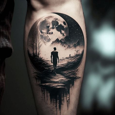 Moon On Arm Tattoo, Moon Tattoo Realistic, Realistic Moon Tattoo, Positivity Tattoo, Indian Feather Tattoos, Sky Tattoos, Celestial Tattoo, Astrology Tattoo, Wolf Tattoo Sleeve