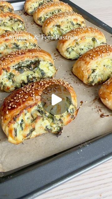 1.4M views · 35K likes | Dee | Food for everyone on Instagram: "@mumsfoodies for more easy recipes 🌺

1 x sheet puff pastry 

Filling:
120g frozen spinach 
1 x small onion (half large)
3 x garlic cloves 
Mixed herbs, salt & pepper 
1/2 x cup water 

200g feta cheese crumbled 
50g grated mozzarella 

1 x egg separated (white will mix into filling, yolk to brush the pastry) 

Sesame seeds 

Pre heat oven to 180C 

Making filling: 
Fry onion and garlic for a few minutes till tender, add in spinach, herbs, salt and pepper and the water and fry until the water has evaporated. Cool down, for quickest cooling spread on a large plate and put in the freezer, should take 5 min this way. Once cooled add in the cheese and egg white and mix well. 

Spread the mixed filling over the pastry sheet and ro Pastry Filling, Puff Pastry Filling, Italian Spices, Savory Pastry, Puff Pastry Recipes, Frozen Spinach, Spinach And Feta, Egg White, Pastry Recipes