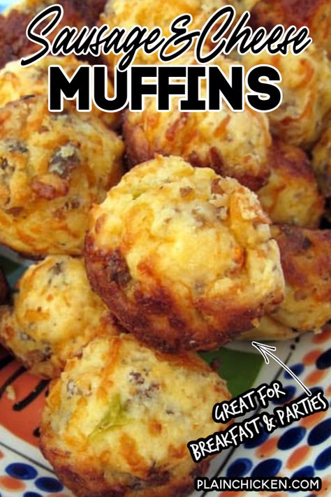 Sausage And Cheese Muffins, Sausage Cheese Muffins, Bisquick Sausage, Sausage Breakfast Muffins, Soup Onion, Sausage Muffins, Football Friday, Breakfast Cupcakes, Sausage Biscuits