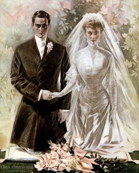 Beautiful vintage wedding dresses from the early 1900s - #weddings #weddingdresses #vintageweddings #vintagebrides #bridal #bridalgowns #weddinggowns #1900s #clickamericana #vintageweddingdresses Edwardian Wedding, Ladies Home Journal, Victorian Couple, Journal Magazine, Home Journal, Wedding Painting, Victorian Wedding, Illustration Vintage, Vintage Bride