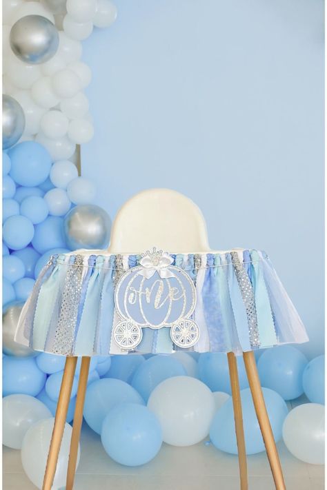 Princess First Birthday Blue and Silver Pumpkin Carriage - Etsy Cinderella 1st Birthday Party Ideas, Cinderella Second Birthday, Cinderella 1st Birthday Party, Cinderella First Birthday, Cinderella First Birthday Party, Cinderella Theme Birthday Party, Princess First Birthday Party, High Chair Decorations, Princess First Birthday