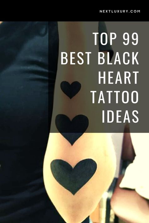 The heart has been a common tattoo element since the early days of the Western tradition, but a black heart tattoo takes the symbolism commonly associated with this classic design and turns it on its head. #tattooideas Black Heart Wrist Tattoo, Heart Ache Tattoos, Imperfect Heart Tattoo, Black Heart Tattoo Design, Small Heart Cover Up Tattoo, Multiple Heart Tattoos, Heart Tattoo On Knee, Small Black Tattoo For Women, Solid Black Heart Tattoo