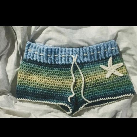 Crochet Beach Shorts 🐬🐳🦀
Size xs-M 
Only 1 of its... - Depop Crochet Beach Ideas, Crochet Shorts Aesthetic, Crochet Beach Set, Beach Crochet Ideas, Crochet Beach Shorts, Crochet Beach Wear, Crochet Tank Tops, Beach Crochet, Crochet Bottoms