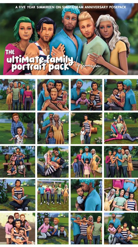 Ultimate family portrait pack | Patreon Sims 4 Afro Hair, Large Family Poses, Sims 4 Couple Poses, Sims 4 Family, 4 Poses, Family Portrait Poses, The Sims 4 Packs, Family Photo Pose, The Sims 4 Download