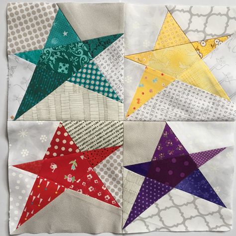 For June, Mary asked for Confetti Stars...     made from this tutorial .         I have made this pattern before but didn't realise    tha... Confetti Star Quilt Pattern, Quilt Patterns Paper Piecing, Pieced Quilt Patterns, Wonky Star, Patchwork Star, Paper Pieced Quilt Patterns, Foundation Paper Piecing Patterns, Paper Pieced Quilt, Star Quilt Blocks