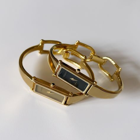 Gucci rectangular gold plated bangle watches from the 90s will be available today at 5pm pacific time! Bangle Watches Women, Jewelry Trends 2024, Womans Watches, Gold Bangle Watch, Ladies Bracelet Watch, Classy Watch, Diy Earrings Polymer Clay, Timeless Watches, Vintage Watches Women